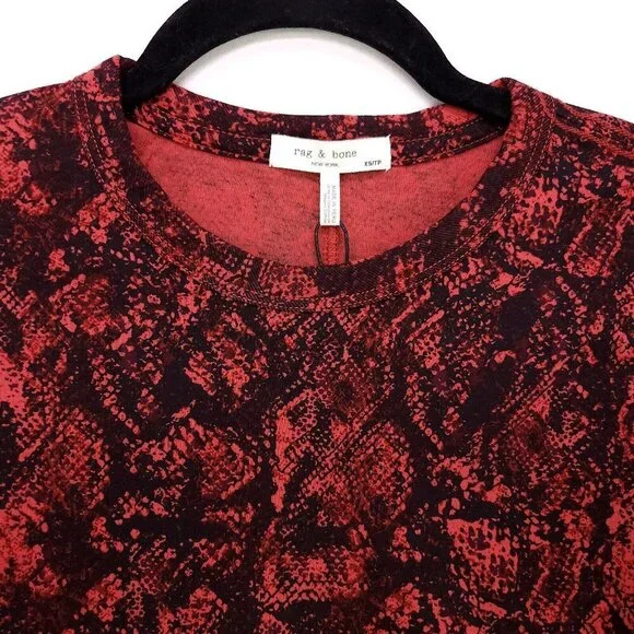 Rag & Bone Tshirt All Over Snake Print Red Organic Cotton Size XS Short Sleeve - Picture 5 of 12